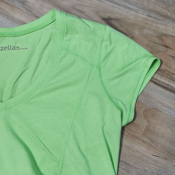 🔹️Zella Green Vneck Short Sleeve Ruched Athletic Top XLarge - Picture 4 of 9
